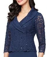 Alex Evenings Women's 3/4-Sleeve Lace A-Line Dress