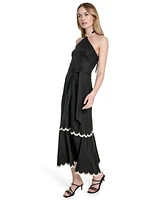 Eliza J Women's Beaded-Strap Contrast-Trim Halter Midi Dress