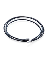 Bling Jewelry Smooth Black Leather Cord Necklace .925 Sterling Silver Tips 27 Inch