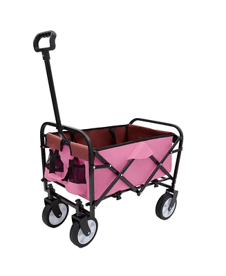 Collapsible Folding Wagon Cart - 225lb Capacity - Pink