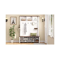 Farmhouse Hall Tree: Bench, Shelves, Hooks, & Shoe Storage