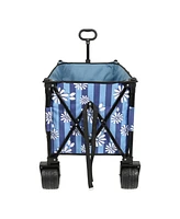 Heavy-Duty Folding Wagon Cart w/ Picnic Mat - Blue