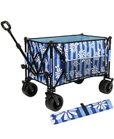 Heavy-Duty Folding Wagon Cart w/ Picnic Mat - Blue