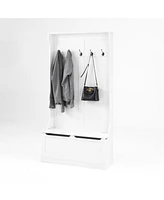 Entryway Bench with Coat Rack, Shoe Storage, & Hooks - White