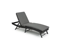 Mondawe Steel Folding Lounge Sets Outdoor Rattan Adjustable Back 3 Pieces Cushioned Patio Chaise with Table (Gray)