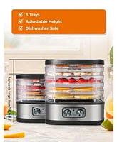 Commercial Chef Food Dehydrator with 5 Adjustable Height Trays, Stainless Steel