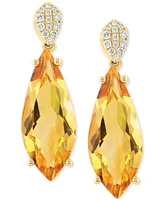 Effy Citrine (8-5/8 ct. t.w.) & Diamond (1/6 ct. t.w.) Drop Earrings in 14k Yellow Gold