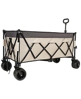 Heavy-Duty Foldable Utility Wagon - 480lbs, All-Terrain, Khaki-Gray