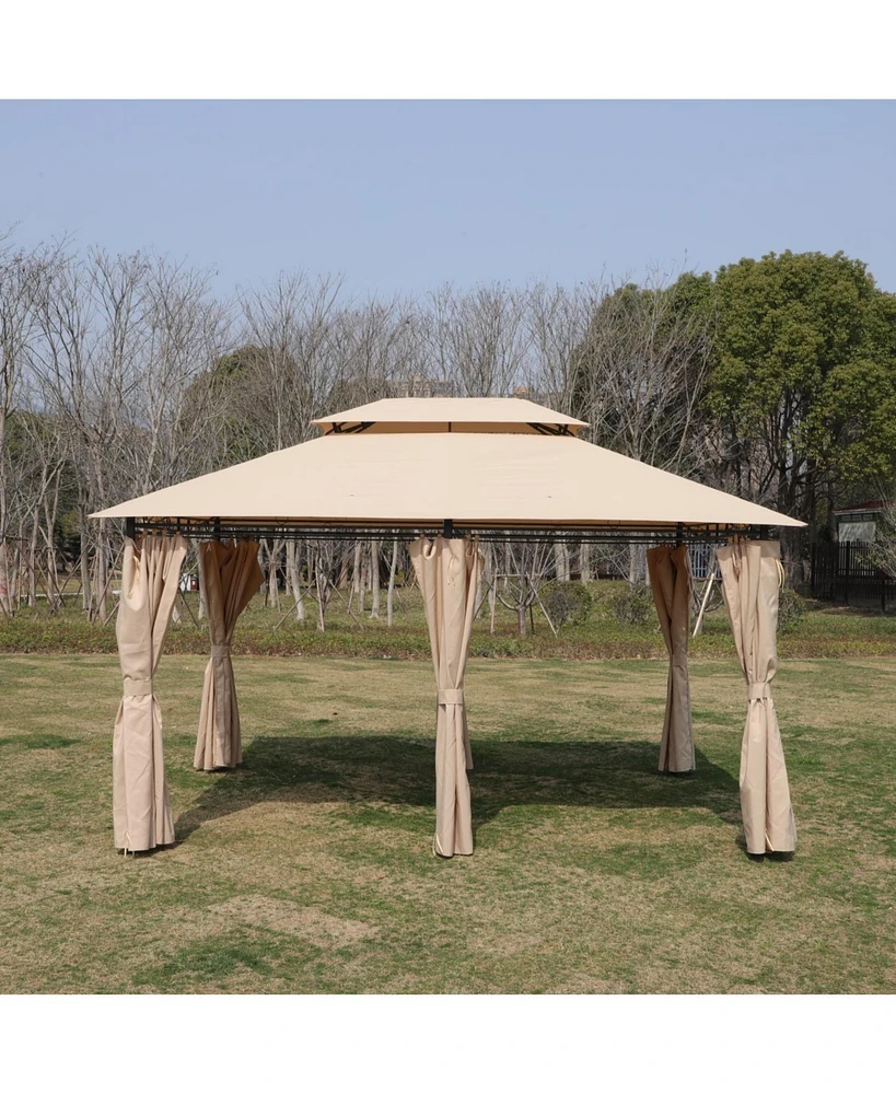13x10 Outdoor Gazebo Canopy Tent w/ Mosquito Net - Khaki Top