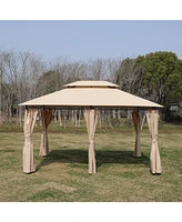 13x10 Outdoor Gazebo Canopy Tent w/ Mosquito Net - Khaki Top