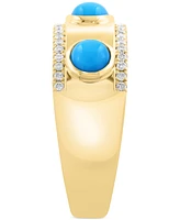 Effy Turquoise (4mm) & Diamond (1/5 ct. t.w.) Band Ring in 14k Gold-Plated Silver