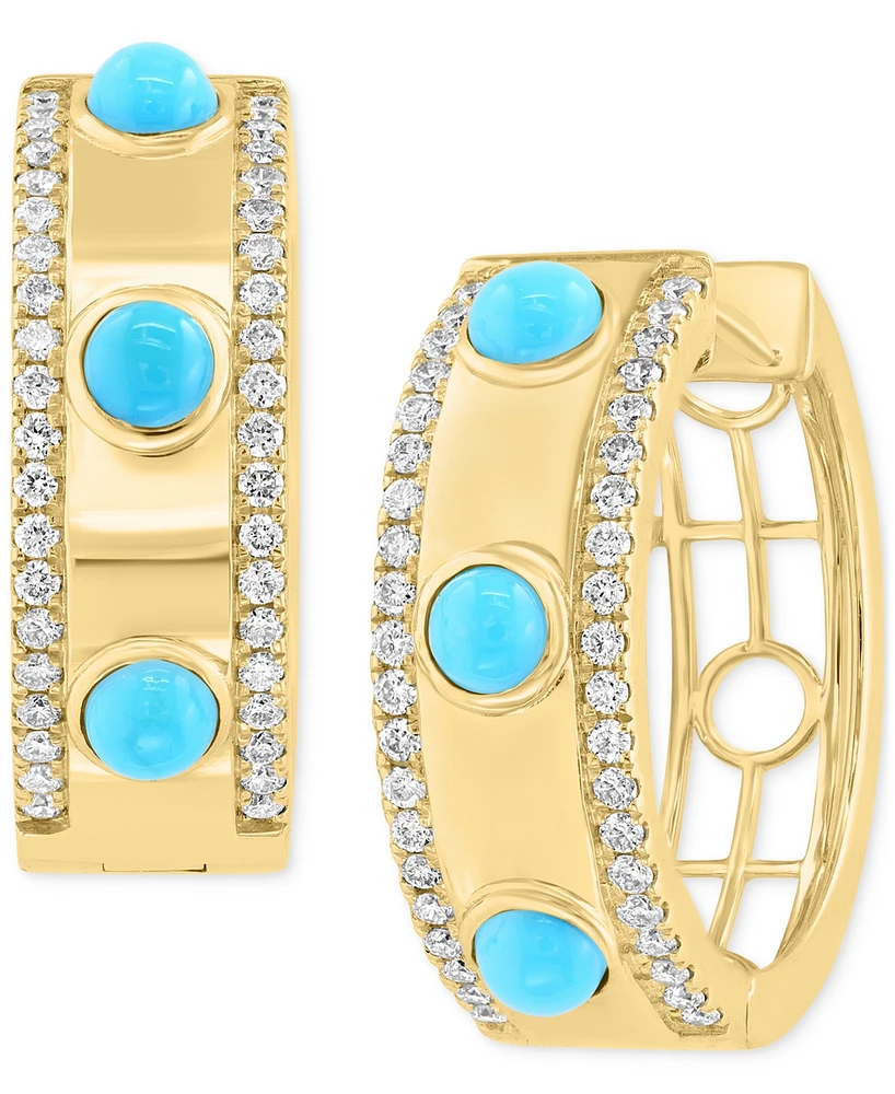 Effy Turquoise (3mm) & Diamond (3/8 ct. t.w.) Small Hoop Earrings in 14k Gold-Plated Silver, 0.72"