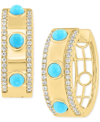 Effy Turquoise (3mm) & Diamond (3/8 ct. t.w.) Small Hoop Earrings in 14k Gold-Plated Silver, 0.72"