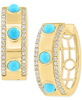Effy Turquoise (3mm) & Diamond (3/8 ct. t.w.) Small Hoop Earrings in 14k Gold-Plated Silver, 0.72"
