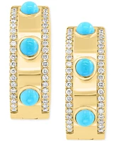 Effy Turquoise (3mm) & Diamond (3/8 ct. t.w.) Small Hoop Earrings in 14k Gold-Plated Silver, 0.72"