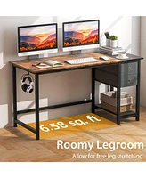 55-Inch Home Office Desk with 2 Drawers Hanging Hook