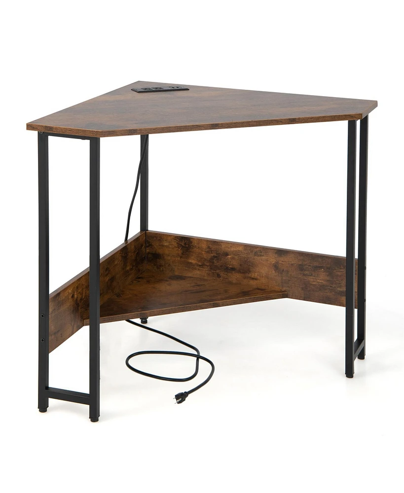 Triangle Computer Corner Desk with Charging Station
