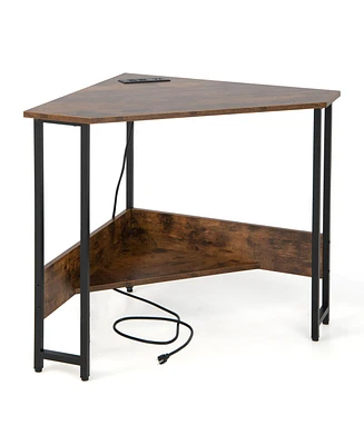 Triangle Computer Corner Desk with Charging Station