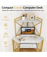 Space-Saving Computer Desk with with Hutch and Keyboard Tray