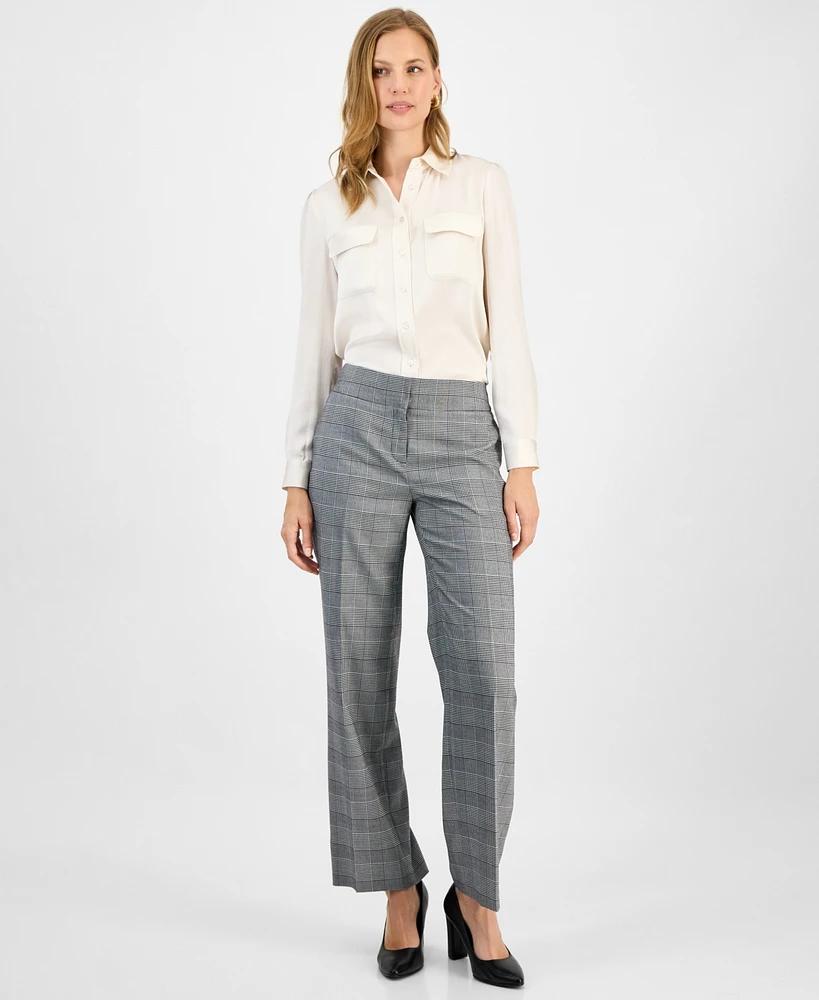 Kasper Women's Check-Print Wide-Leg Pants, Regular & Petite