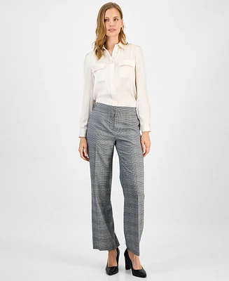 Kasper Women's Check-Print Wide-Leg Pants, Regular & Petite