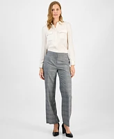 Kasper Women's Check-Print Wide-Leg Pants, Regular & Petite