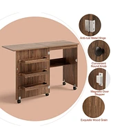 Folding Sewing Craft Table Shelf Storage Cabinet Home Furniture