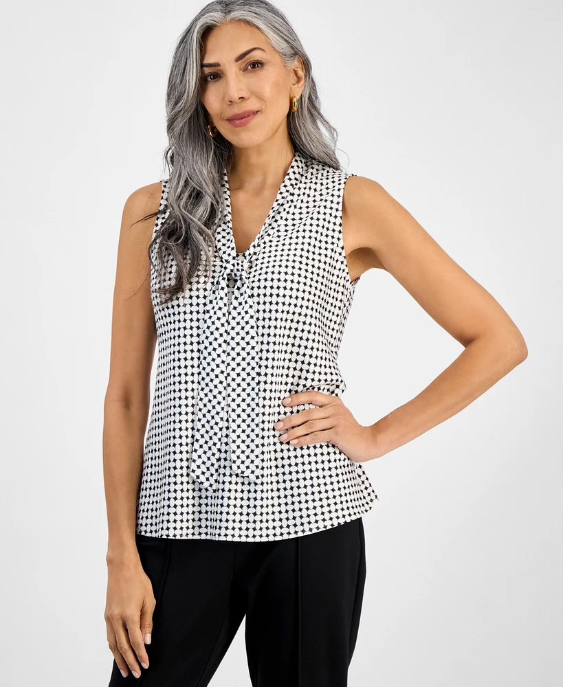 Kasper Women's Diamond-Print Tie-Neck Top, Regular & Petite