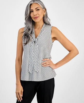 Kasper Women's Diamond-Print Tie-Neck Top, Regular & Petite