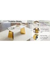 Pandora Stone Table & 4 White Pu Chairs - Butterfly Legs
