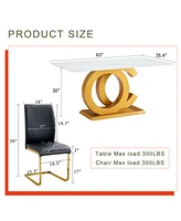 Tempered Glass and Pu Material Dining Set with Arched Gold Legs