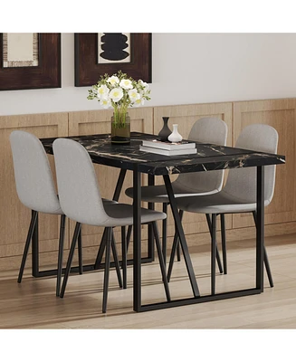 Modern Marble Mdf Dining Set 55"x31.4" with 4 Light Gray Linen Chairs