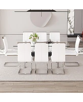 Elegant Tempered Glass Dining Set with 8 Chairs
