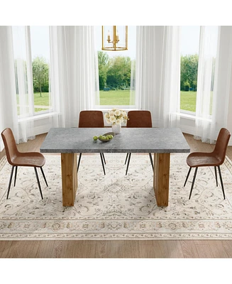 Cozy Modern Mdf Dining Set (67"x35.4") with 4 Brown Fabric Chairs