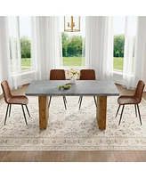 Cozy Modern Mdf Dining Set (67"x35.4") with 4 Brown Fabric Chairs