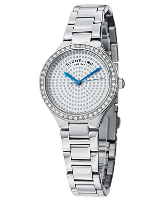 Stuhrling Original Women's Quartz Watch – Silver Dial with Swarovski Crystals & Triple-Row Stainless Steel Bracelet