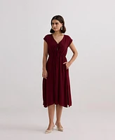 Reistor Women's Deep V-neck Gathered Dress