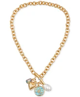 Guess Gold-Tone Mixed Stone Multi-Charm 18" Pendant Necklace