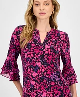 Kasper Women's Ditsy Floral-Print Bell-Sleeve Top, Regular & Petite