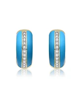 14K Gold Plated with Clear Cubic Zirconia Colored Enamel Hoop Earrings