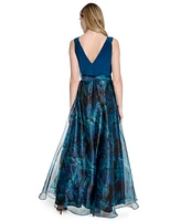 Eliza J Women's Surplice Printed-Skirt Sleeveless Gown