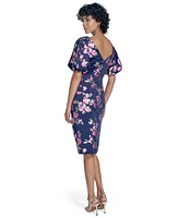 Jessica Howard Women's Floral-Print Puff-Sleeve Sheath Dress
