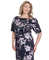 Jessica Howard Plus Printed Boat-Neck Gown