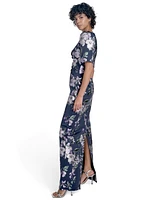 Jessica Howard Petites Printed Boat-Neck Gown