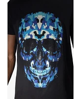 heads or tails Men's Blue Skull Rhinestone Crew T-Shirt