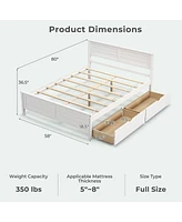 Df, Engineered WoodGymax Full Size Wooden Bed Frame w/ 2 Storage Drawers & Under-bed Storage