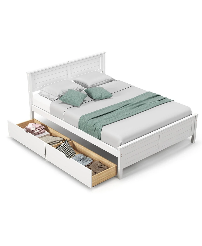 Df, Engineered WoodGymax Full Size Wooden Bed Frame w/ 2 Storage Drawers & Under-bed Storage