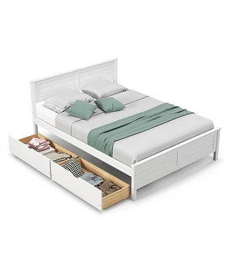 Df, Engineered WoodGymax Full Size Wooden Bed Frame w/ 2 Storage Drawers & Under-bed Storage