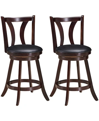 Sugift 24 Inch Set of 2 Swivel Bar Stools Bar Height Chairs with Rubber Wood Legs