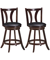 Sugift 24 Inch Set of 2 Swivel Bar Stools Bar Height Chairs with Rubber Wood Legs
